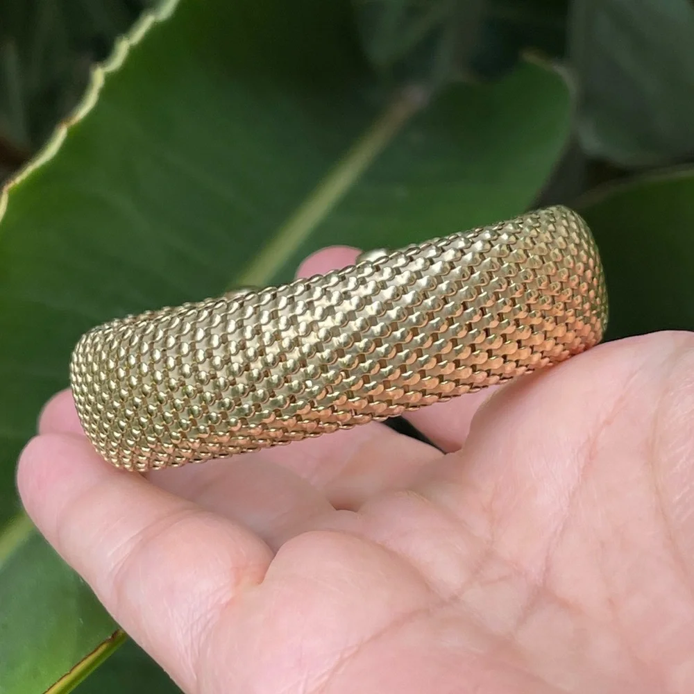 Italian 14K gold plated woven solid sterling silver bangle bracelet - Picture 4 of 11